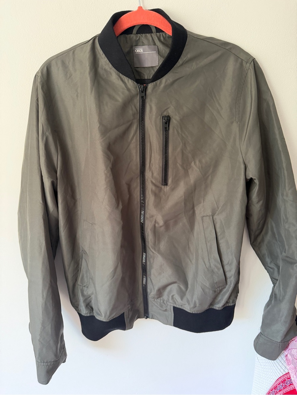 ASOS Olive Bomber Jacket with Black Ribbing